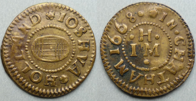 Chatham, Joshua Holland 1668 farthing (rev: v 2)